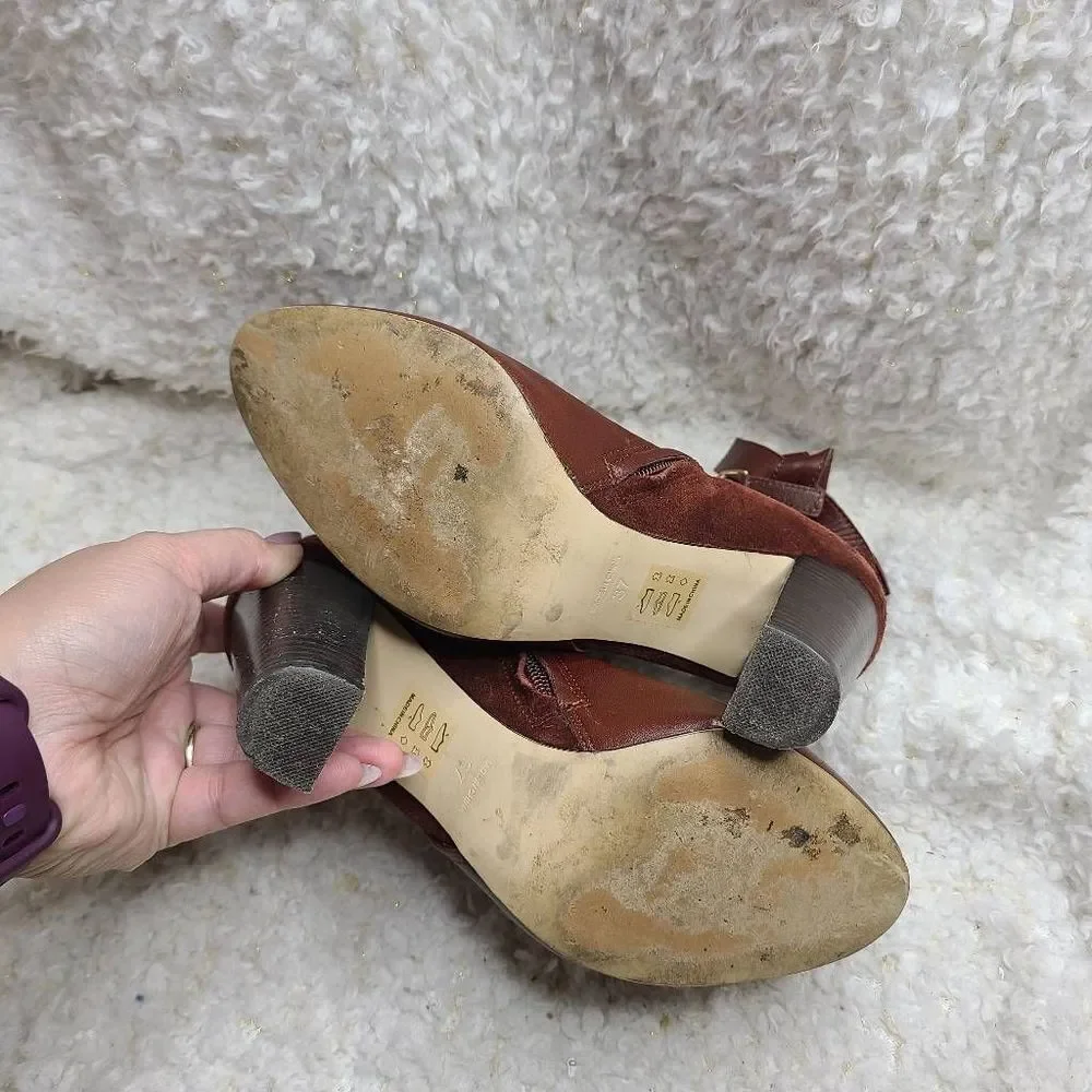 Reiss Burgundy Leather Side Zip Ankle Boots size 37‎